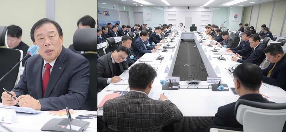3일 세종시청에서 열린 확대간부회의에서 발언하는 최민호 시장(왼쪽), 사진 오른쪽은 이날 회의 전경 (사진=세종시)&nbsp;