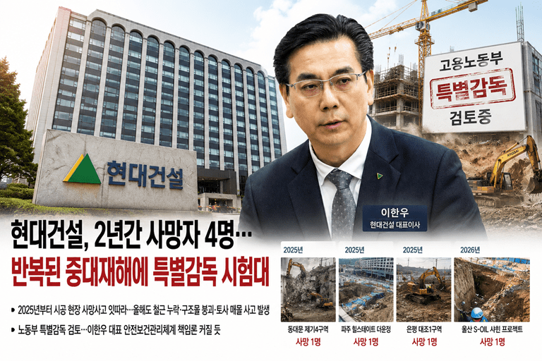 현대건설, 2년간 사망자 4명…이한우 대표 반복된 중대재해에 특별감독...